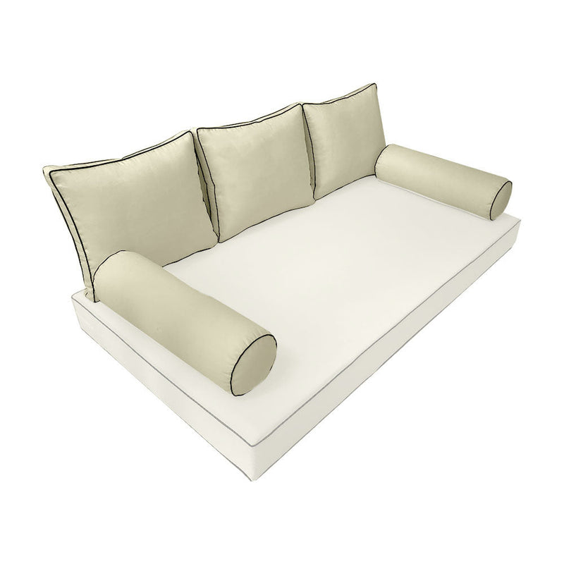 STYLE 3 Pillow & Bolster Cushion for Outdoor Indoor Daybed Porch Swing Bed Full Size Contrast Trim AD005 | COVERS ONLY |