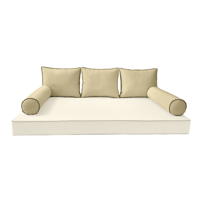 STYLE 3 Pillow & Bolster Cushion for Outdoor Indoor Daybed Porch Swing Bed Full Size Contrast Trim AD103 | COVERS ONLY |
