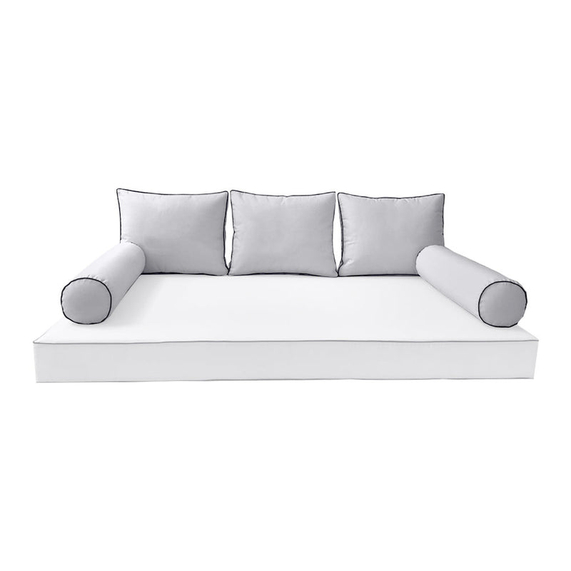 STYLE 3 Pillow & Bolster Cushion for Outdoor Indoor Daybed Porch Swing Bed Full Size Contrast Trim AD105 | COVERS ONLY |