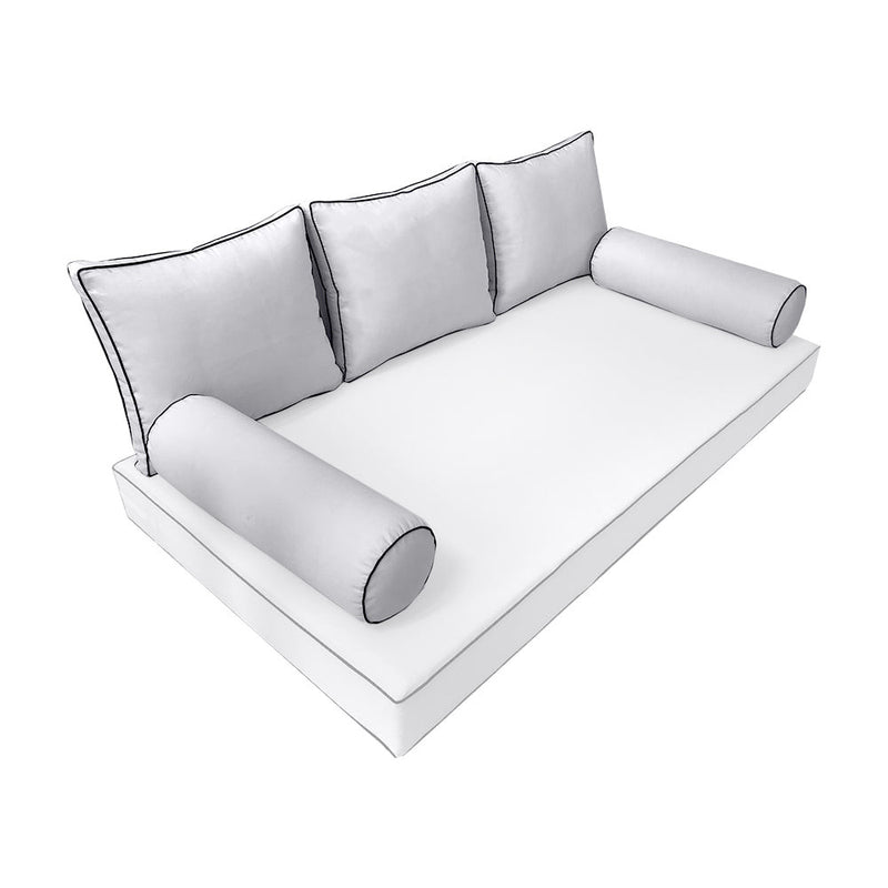 STYLE 3 Pillow & Bolster Cushion for Outdoor Indoor Daybed Porch Swing Bed Full Size Contrast Trim AD105 | COVERS ONLY |