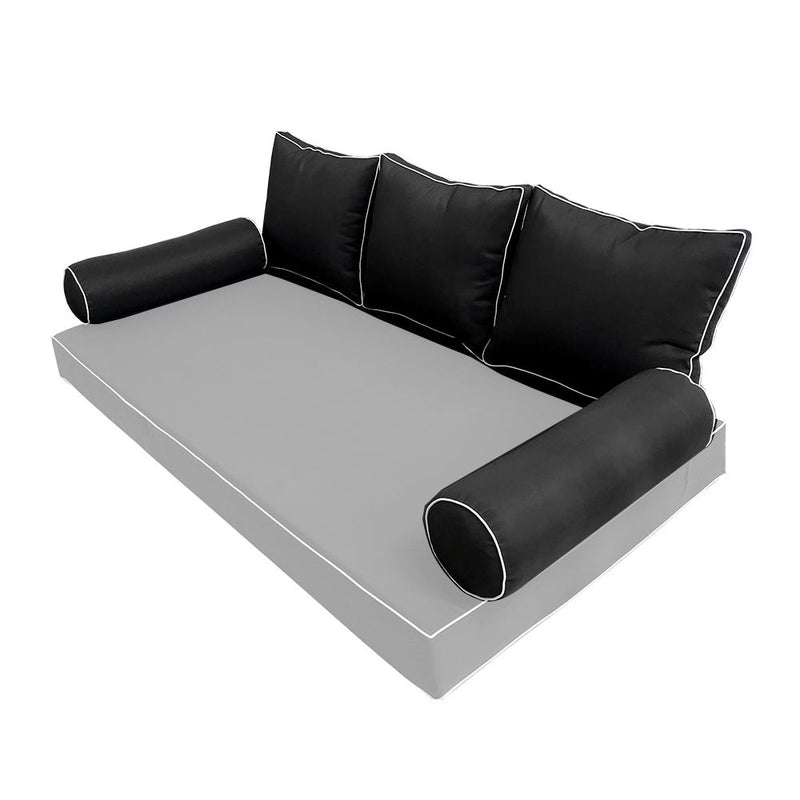 STYLE 3 Pillow & Bolster Cushion for Outdoor Indoor Daybed Porch Swing Bed Full Size Contrast Trim AD109 | COVERS ONLY |