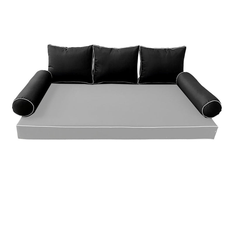 STYLE 3 Pillow & Bolster Cushion for Outdoor Indoor Daybed Porch Swing Bed Full Size Contrast Trim AD109 | COVERS ONLY |