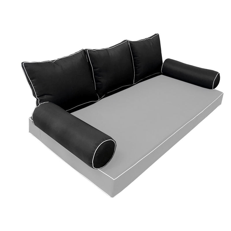 STYLE 3 Pillow & Bolster Cushion for Outdoor Indoor Daybed Porch Swing Bed Full Size Contrast Trim AD109 | COVERS ONLY |