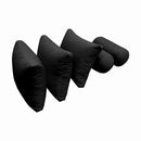 Five-piece pillow and bolster cushion set including seat cushion, two square back pillows, and two bolster pillows for indoor or outdoor seating