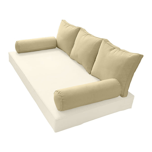 STYLE 3 Pillow & Bolster Cushion for Outdoor Indoor Daybed Porch Swing Bed Full Size Piped Trim AD103 | COVERS ONLY |