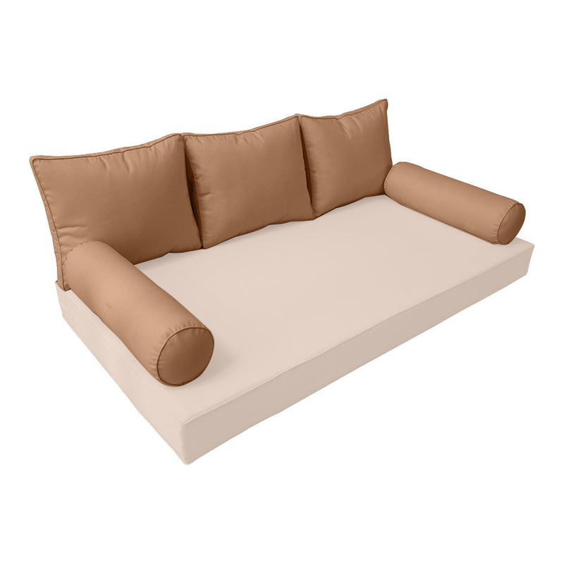STYLE 3 Pillow & Bolster Cushion for Outdoor Indoor Daybed Porch Swing Bed Full Size Piped Trim AD104 | COVERS ONLY |