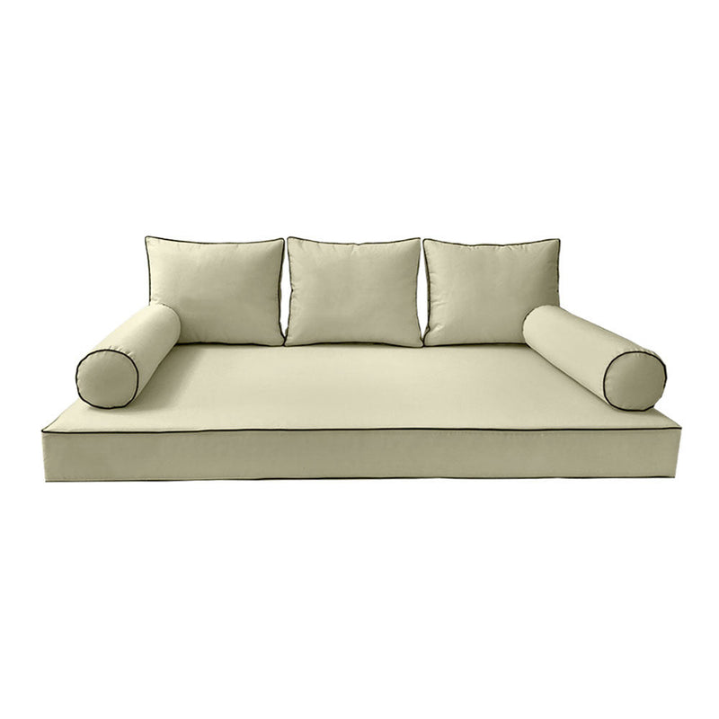 STYLE 3 - Mattress & Pillow Bolster Cushion for Outdoor Indoor Daybed Porch Swing Bed Contrast Trim Full Size AD005 | COVERS ONLY |