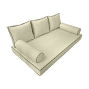 Elegant cushion and bolster set featuring refined craftsmanship and knife-edge detailing, designed for versatile indoor and outdoor comfort.