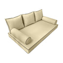 Elegant cushion and bolster set featuring refined craftsmanship and knife-edge detailing, designed for versatile indoor and outdoor comfort.