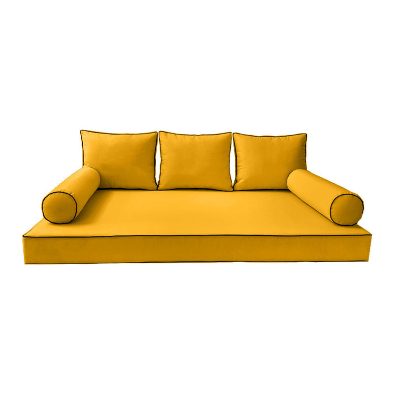 STYLE 3 - Mattress & Pillow Bolster Cushion for Outdoor Indoor Daybed Porch Swing Bed Contrast Trim Full Size AD108 | COVERS ONLY |