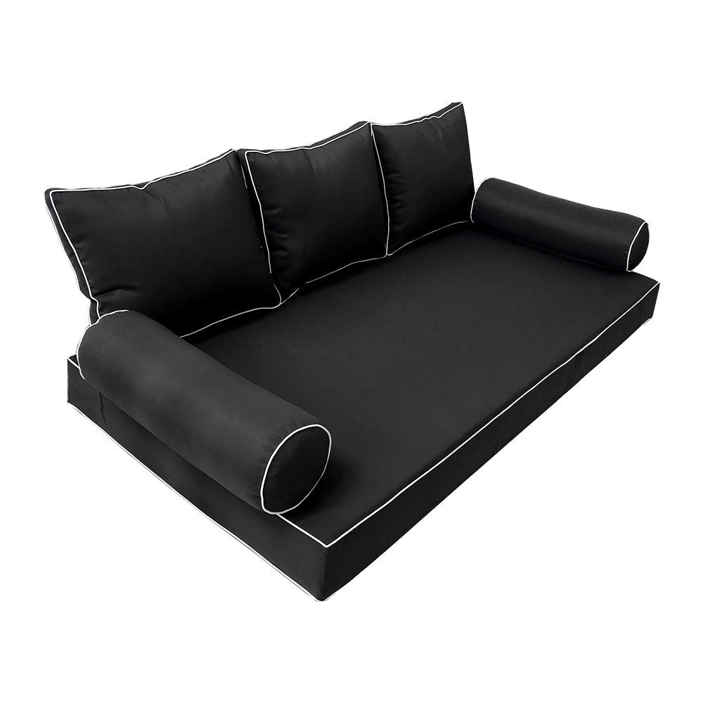 Elegant cushion and bolster set featuring refined craftsmanship and knife-edge detailing, designed for versatile indoor and outdoor comfort.