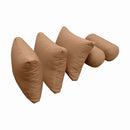 Five-piece pillow and bolster cushion set including seat cushion, two square back pillows, and two bolster pillows for indoor or outdoor seating.