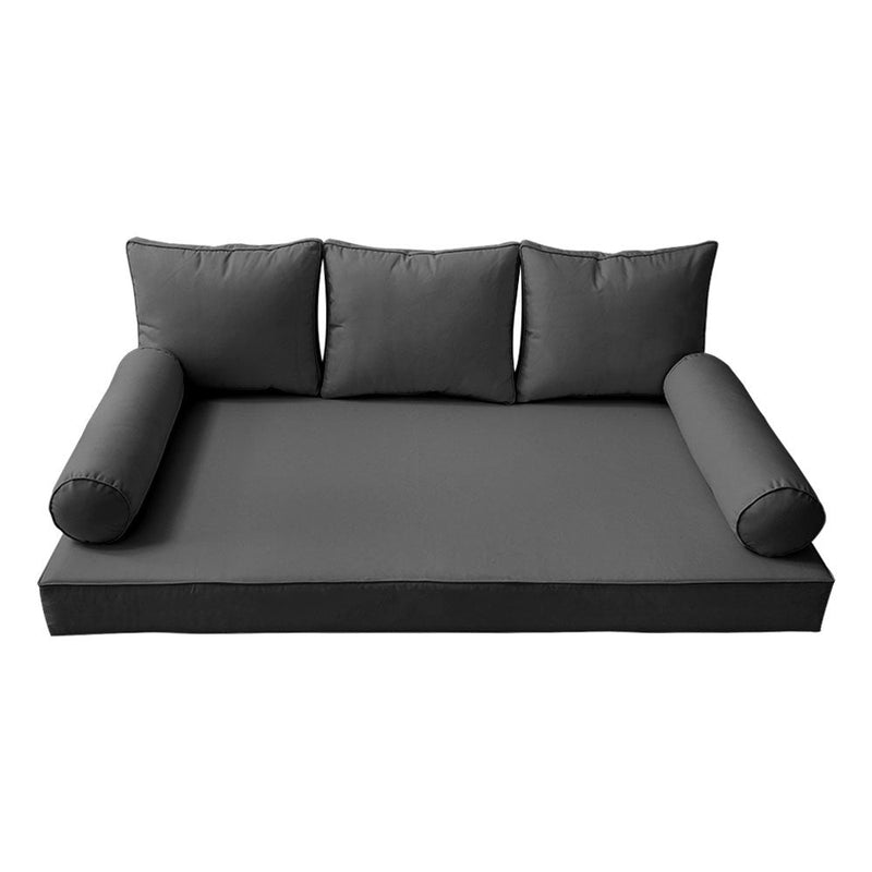 STYLE 3 - Mattress & Pillow Bolster Cushion for Outdoor Indoor Daybed Porch Swing Bed Piped Trim Full Size AD003 | COVERS ONLY |