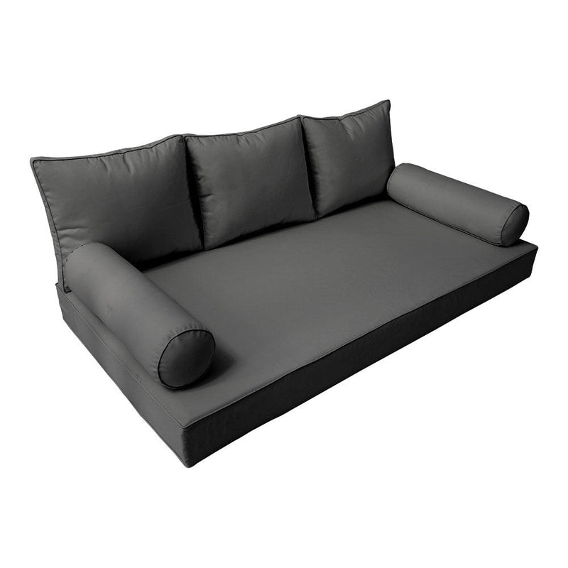 STYLE 3 - Mattress & Pillow Bolster Cushion for Outdoor Indoor Daybed Porch Swing Bed Piped Trim Full Size AD003 | COVERS ONLY |