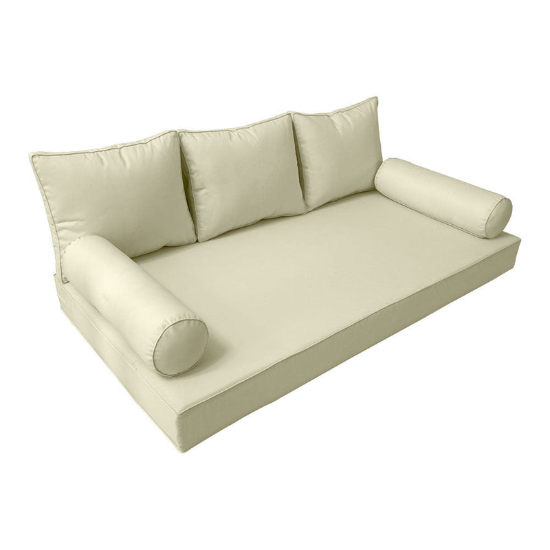 STYLE 3 - Mattress & Pillow Bolster Cushion for Outdoor Indoor Daybed Porch Swing Bed Piped Trim Full Size AD005 | COVERS ONLY |
