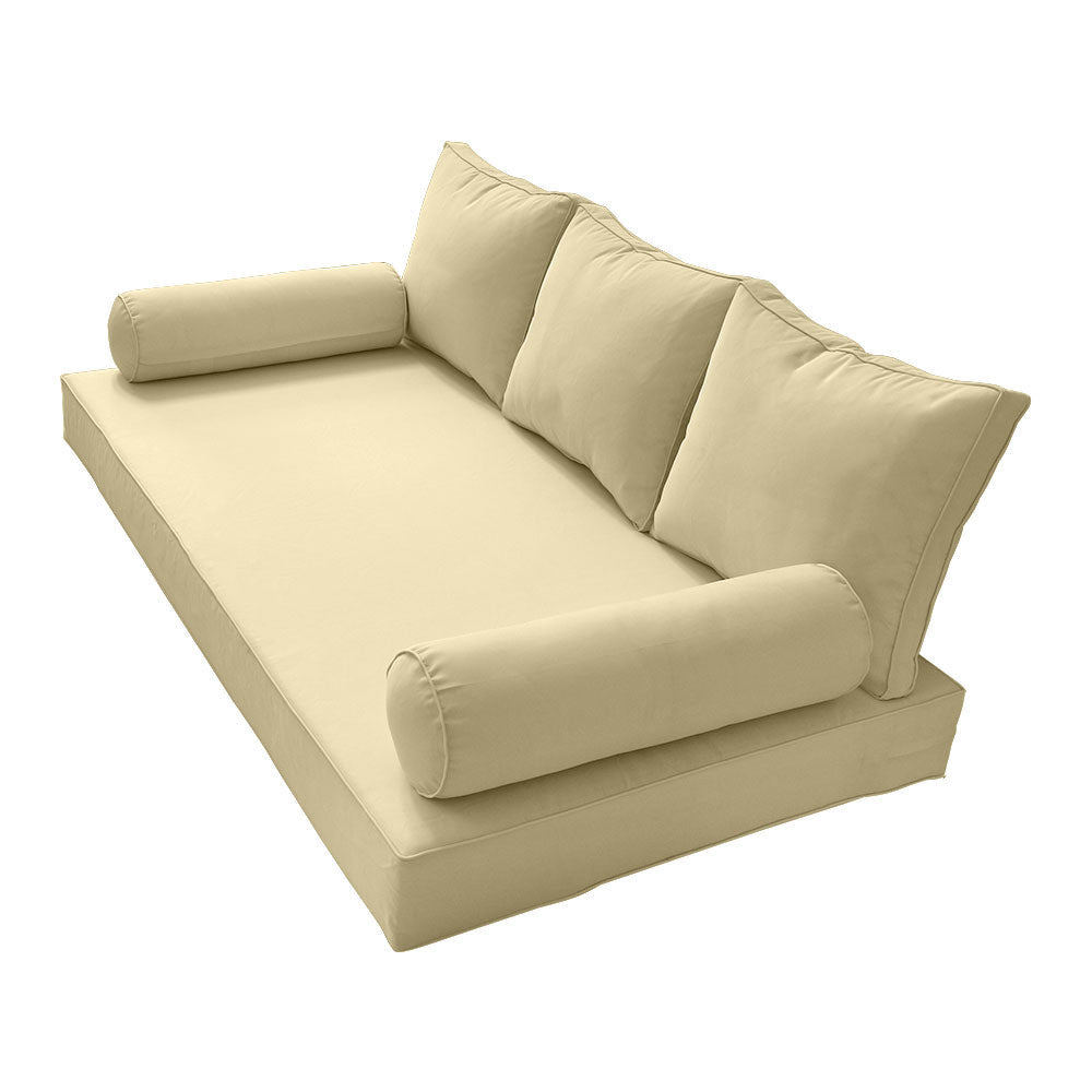 STYLE 3 - Mattress & Pillow Bolster Cushion for Outdoor Indoor Daybed Porch Swing Bed Piped Trim Full Size AD103 | COVERS ONLY |