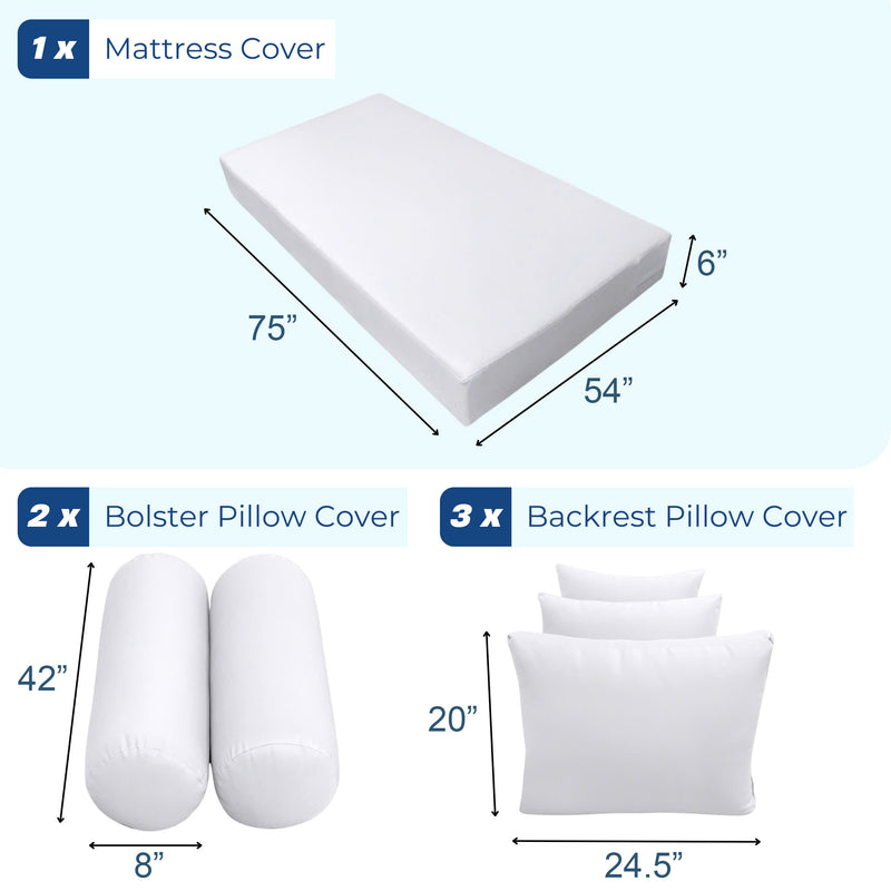 STYLE 3 - Mattress & Pillow Bolster Cushion for Outdoor Indoor Daybed Porch Swing Bed Piped Trim Full Size AD002 | COVERS ONLY |
