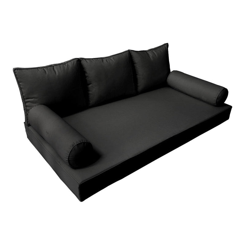 STYLE 3 - Mattress & Pillow Bolster Cushion for Outdoor Indoor Daybed Porch Swing Bed Piped Trim Full Size AD109 | COVERS ONLY |