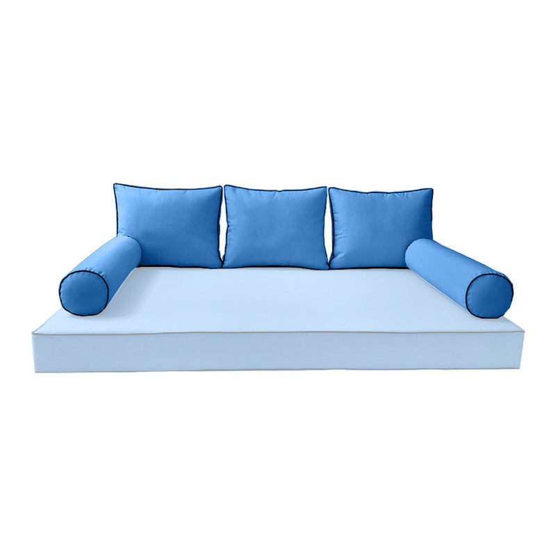 STYLE 3 Pillow & Bolster Cushion for Outdoor Indoor Daybed Porch Swing Bed Queen Size Contrast Trim AD102 | COVERS ONLY |