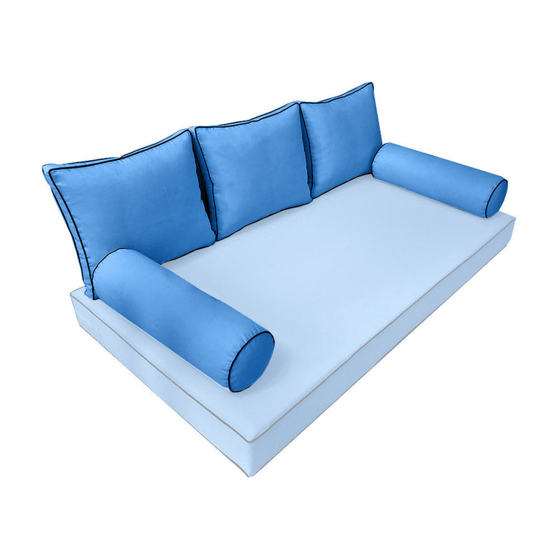 STYLE 3 Pillow & Bolster Cushion for Outdoor Indoor Daybed Porch Swing Bed Queen Size Contrast Trim AD102 | COVERS ONLY |