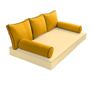 Elegant cushion and bolster set featuring refined craftsmanship and knife-edge detailing, designed for versatile indoor and outdoor comfort.