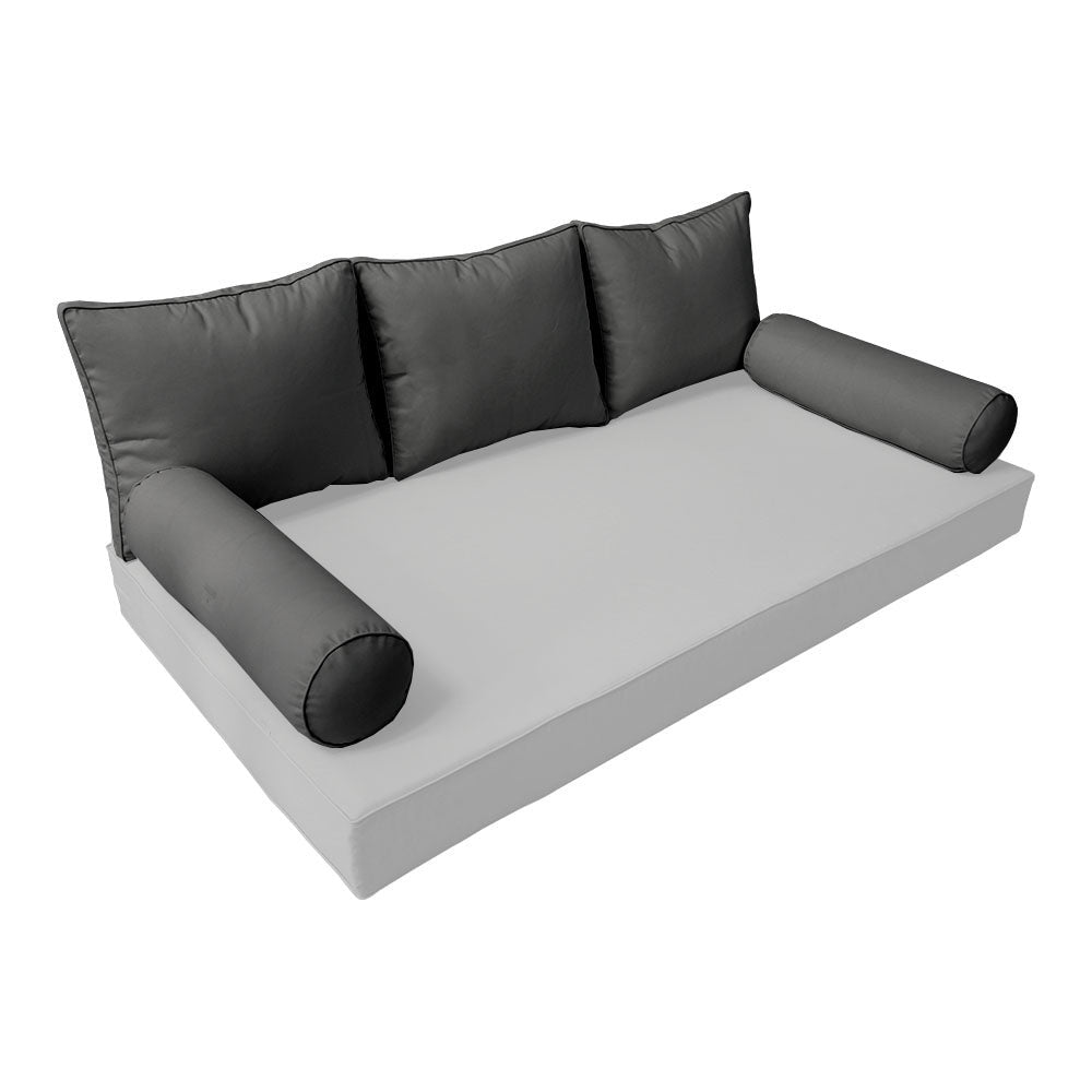 STYLE 3 Pillow & Bolster Cushion for Outdoor Indoor Daybed Porch Swing Bed Queen Size Piped Trim AD003 | COVERS ONLY |
