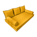 Elegant cushion and bolster set featuring refined craftsmanship and knife-edge detailing, designed for versatile indoor and outdoor comfort.