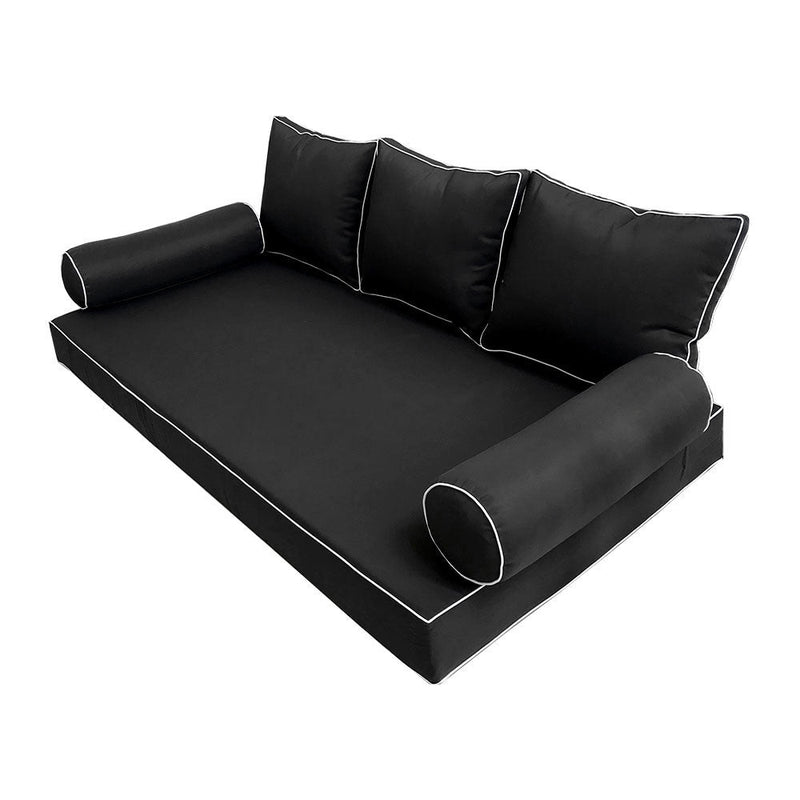 STYLE 3 - Mattress & Pillow Bolster Cushion for Outdoor Indoor Daybed Porch Swing Bed Contrast Trim Queen Size AD109 | COVERS ONLY |