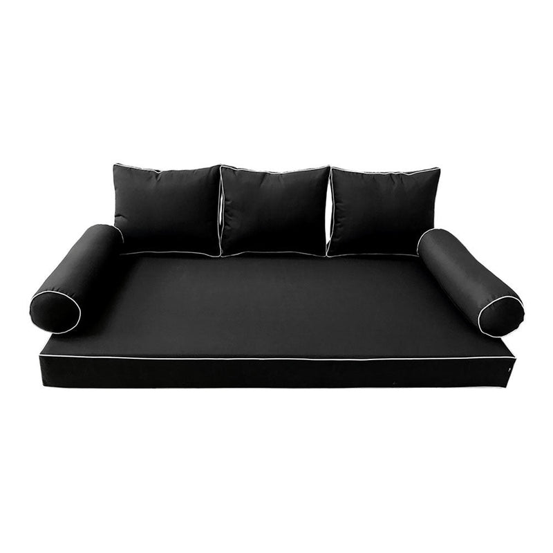 STYLE 3 - Mattress & Pillow Bolster Cushion for Outdoor Indoor Daybed Porch Swing Bed Contrast Trim Queen Size AD109 | COVERS ONLY |