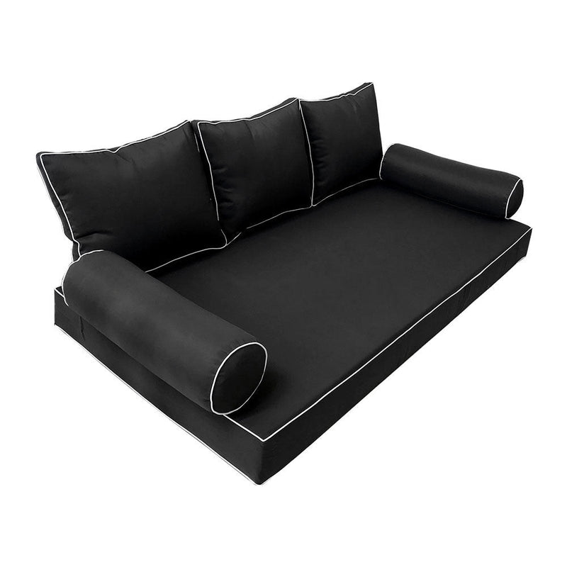 STYLE 3 - Mattress & Pillow Bolster Cushion for Outdoor Indoor Daybed Porch Swing Bed Contrast Trim Queen Size AD109 | COVERS ONLY |