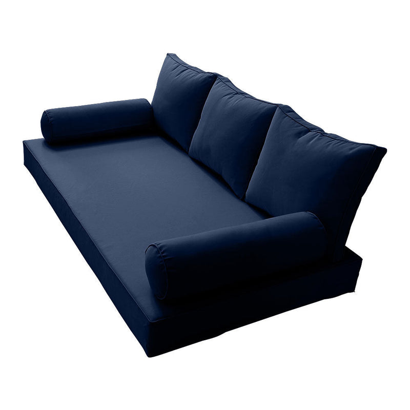 STYLE 3 - Mattress & Pillow Bolster Cushion for Outdoor Indoor Daybed Porch Swing Bed Piped Trim Queen Size AD101 | COVERS ONLY |