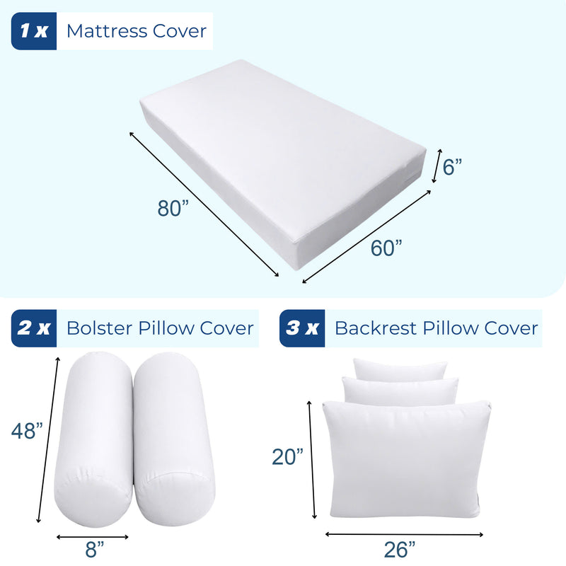 STYLE 3 - Mattress & Pillow Bolster Cushion for Outdoor Indoor Daybed Porch Swing Bed Piped Trim Queen Size AD101 | COVERS ONLY |