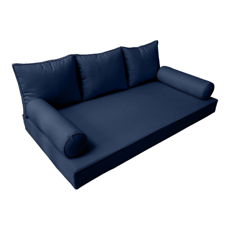STYLE 3 - Mattress & Pillow Bolster Cushion for Outdoor Indoor Daybed Porch Swing Bed Piped Trim Queen Size AD101 | COVERS ONLY |