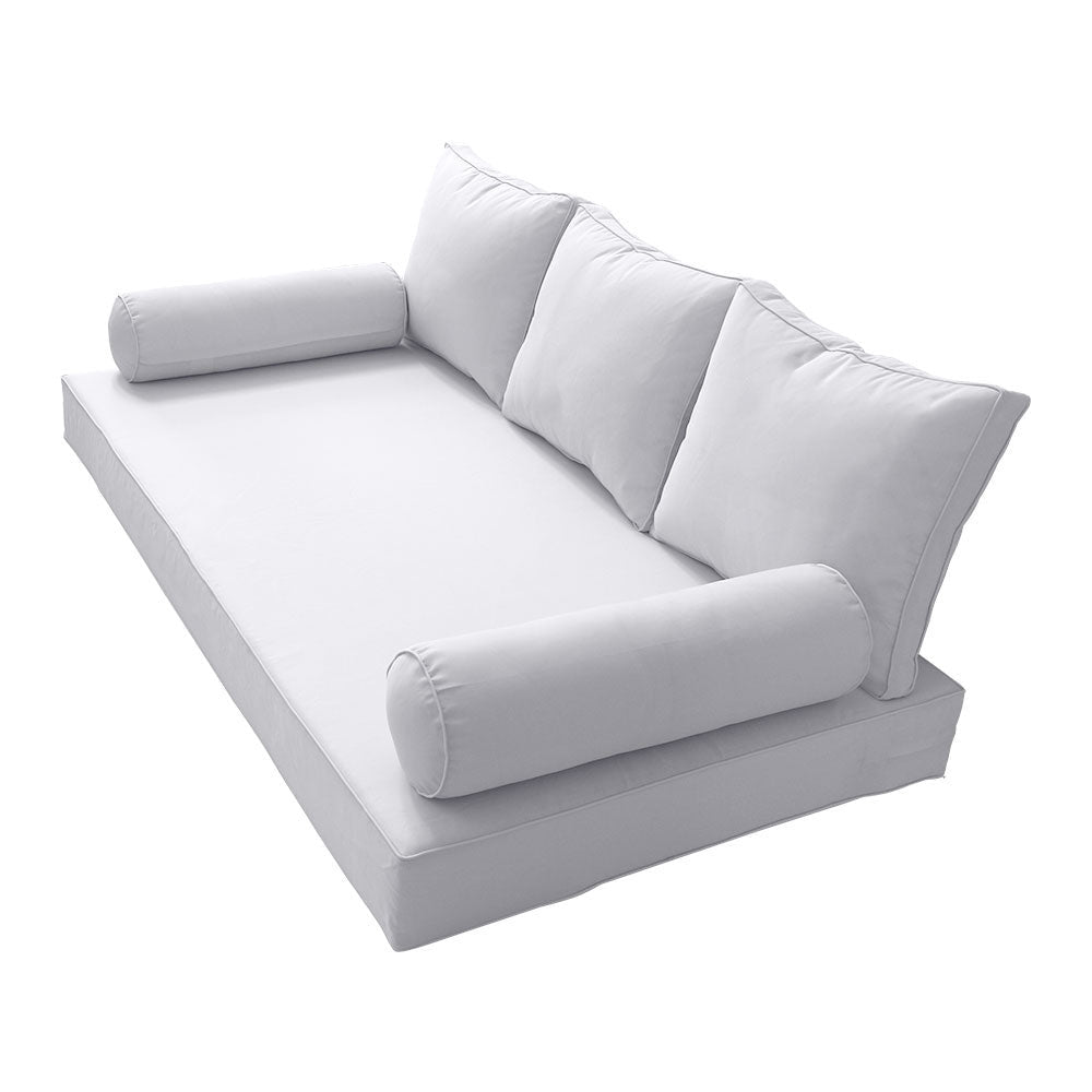 STYLE 3 - Mattress & Pillow Bolster Cushion for Outdoor Indoor Daybed Porch Swing Bed Piped Trim Queen Size AD105 | COVERS ONLY |