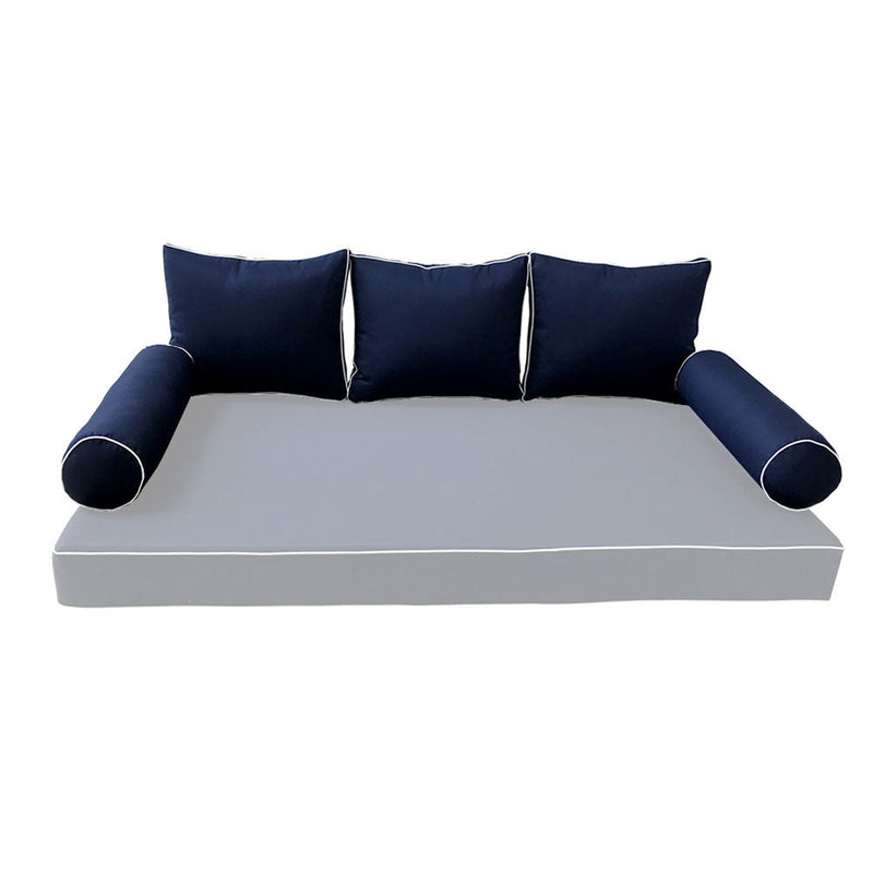 STYLE 3 Pillow & Bolster Cushion for Outdoor Indoor Daybed Porch Swing Bed Twin Size Contrast Trim AD101 | COVERS ONLY |
