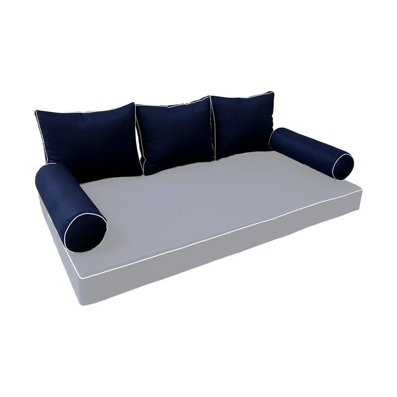 STYLE 3 Pillow & Bolster Cushion for Outdoor Indoor Daybed Porch Swing Bed Twin Size Contrast Trim AD101 | COVERS ONLY |