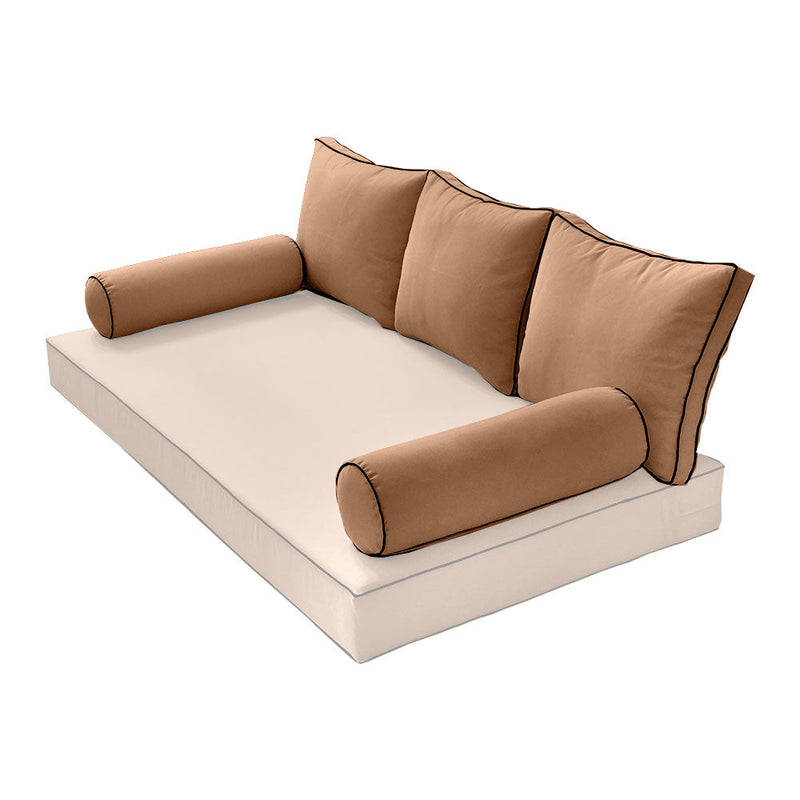 STYLE 3 Pillow & Bolster Cushion for Outdoor Indoor Daybed Porch Swing Bed Twin Size Contrast Trim AD104 | COVERS ONLY |