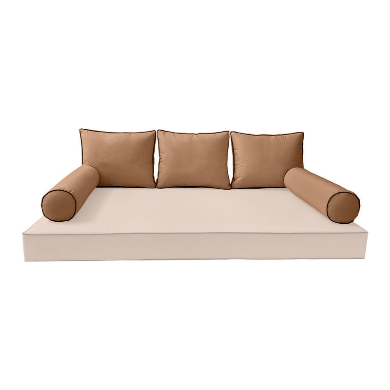 STYLE 3 Pillow & Bolster Cushion for Outdoor Indoor Daybed Porch Swing Bed Twin Size Contrast Trim AD104 | COVERS ONLY |