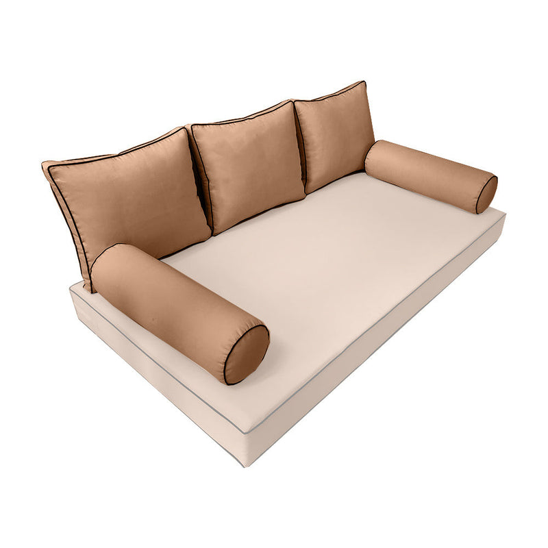 STYLE 3 Pillow & Bolster Cushion for Outdoor Indoor Daybed Porch Swing Bed Twin Size Contrast Trim AD104 | COVERS ONLY |