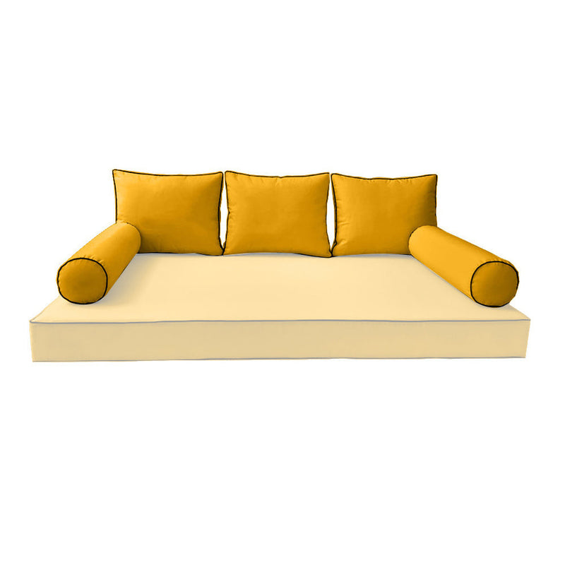 STYLE 3 Pillow & Bolster Cushion for Outdoor Indoor Daybed Porch Swing Bed Twin Size Contrast Trim AD108 | COVERS ONLY |