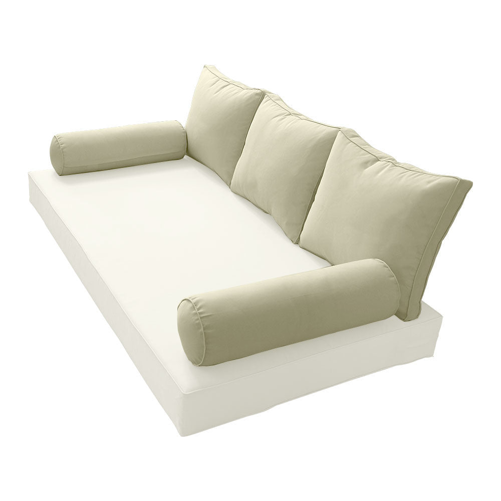 STYLE 3 Pillow & Bolster Cushion for Outdoor Indoor Daybed Porch Swing Bed Twin Size Piped Trim AD005 | COVERS ONLY |