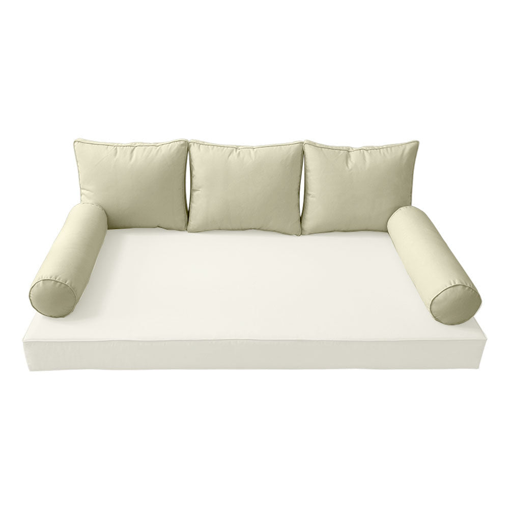STYLE 3 Pillow & Bolster Cushion for Outdoor Indoor Daybed Porch Swing Bed Twin Size Piped Trim AD005 | COVERS ONLY |