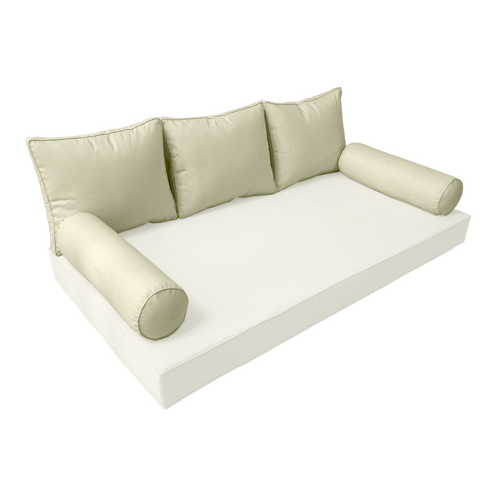 STYLE 3 Pillow & Bolster Cushion for Outdoor Indoor Daybed Porch Swing Bed Twin Size Piped Trim AD005 | COVERS ONLY |