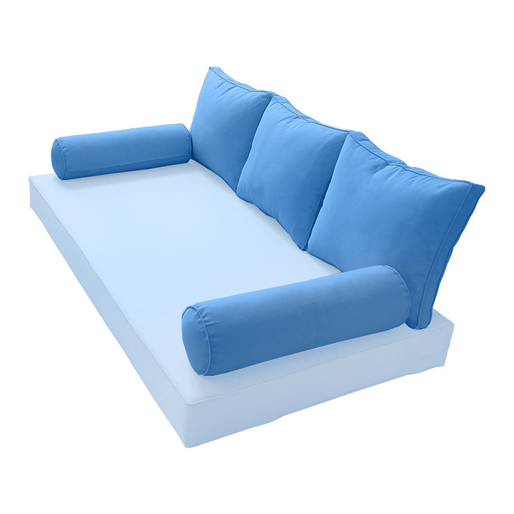STYLE 3 Pillow & Bolster Cushion for Outdoor Indoor Daybed Porch Swing Bed Twin Size Piped Trim AD102 | COVERS ONLY |