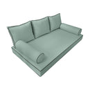 Elegant cushion and bolster set featuring refined craftsmanship and knife-edge detailing, designed for versatile indoor and outdoor comfort.