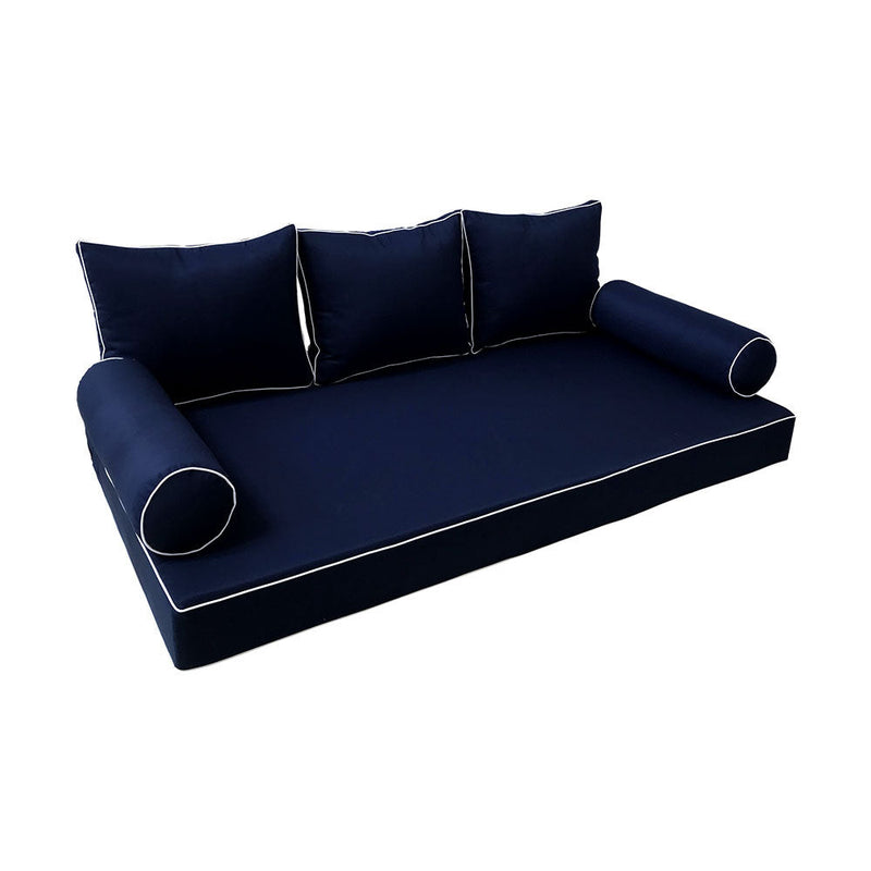 STYLE 3 - Mattress & Pillow Bolster Cushion for Outdoor Indoor Daybed Porch Swing Bed Contrast Trim Twin Size AD101 | COVERS ONLY |
