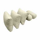 Five-piece pillow and bolster cushion set including seat cushion, two square back pillows, and two bolster pillows for indoor or outdoor seating