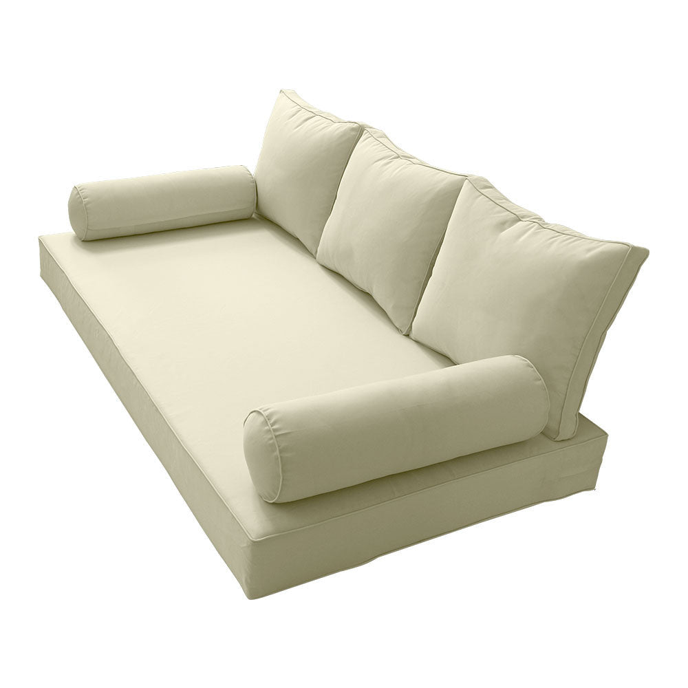 STYLE 3 - Mattress & Pillow Bolster Cushion for Outdoor Indoor Daybed Porch Swing Bed Piped Trim Twin Size AD005 | COVERS ONLY |