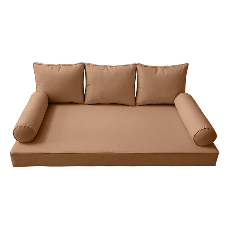STYLE 3 - Mattress & Pillow Bolster Cushion for Outdoor Indoor Daybed Porch Swing Bed Piped Trim Twin Size AD104 | COVERS ONLY |