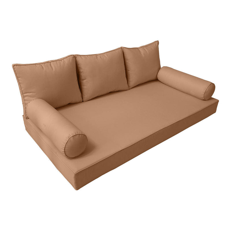STYLE 3 - Mattress & Pillow Bolster Cushion for Outdoor Indoor Daybed Porch Swing Bed Piped Trim Twin Size AD104 | COVERS ONLY |